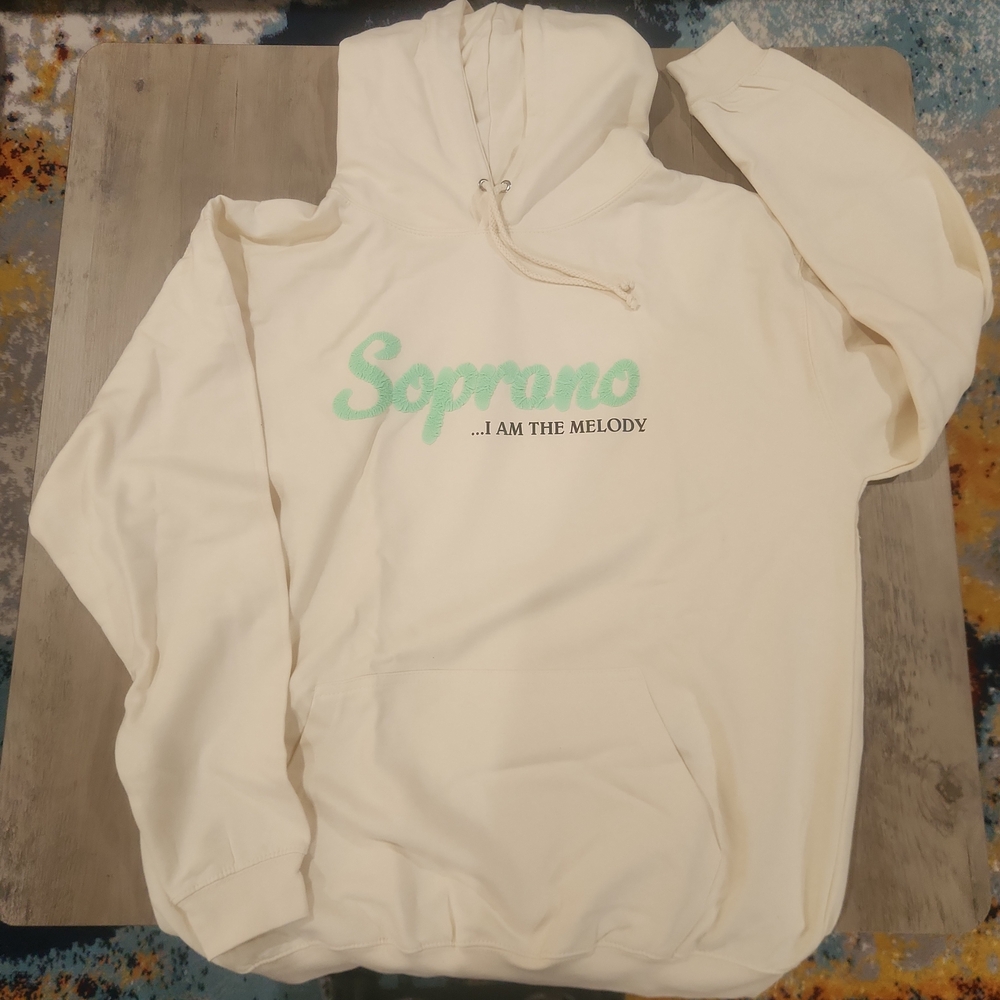 Choir Attire - Soprano Cream Hoodie with Mint Script - Size XL